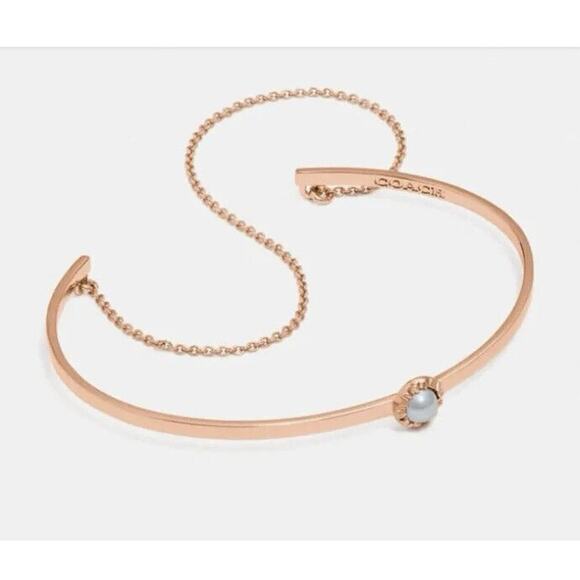 Coach Rose Gold Chain Cuff Bracelet Demi-Fine Sunburst Faux Pearl - Picture 7 of 7